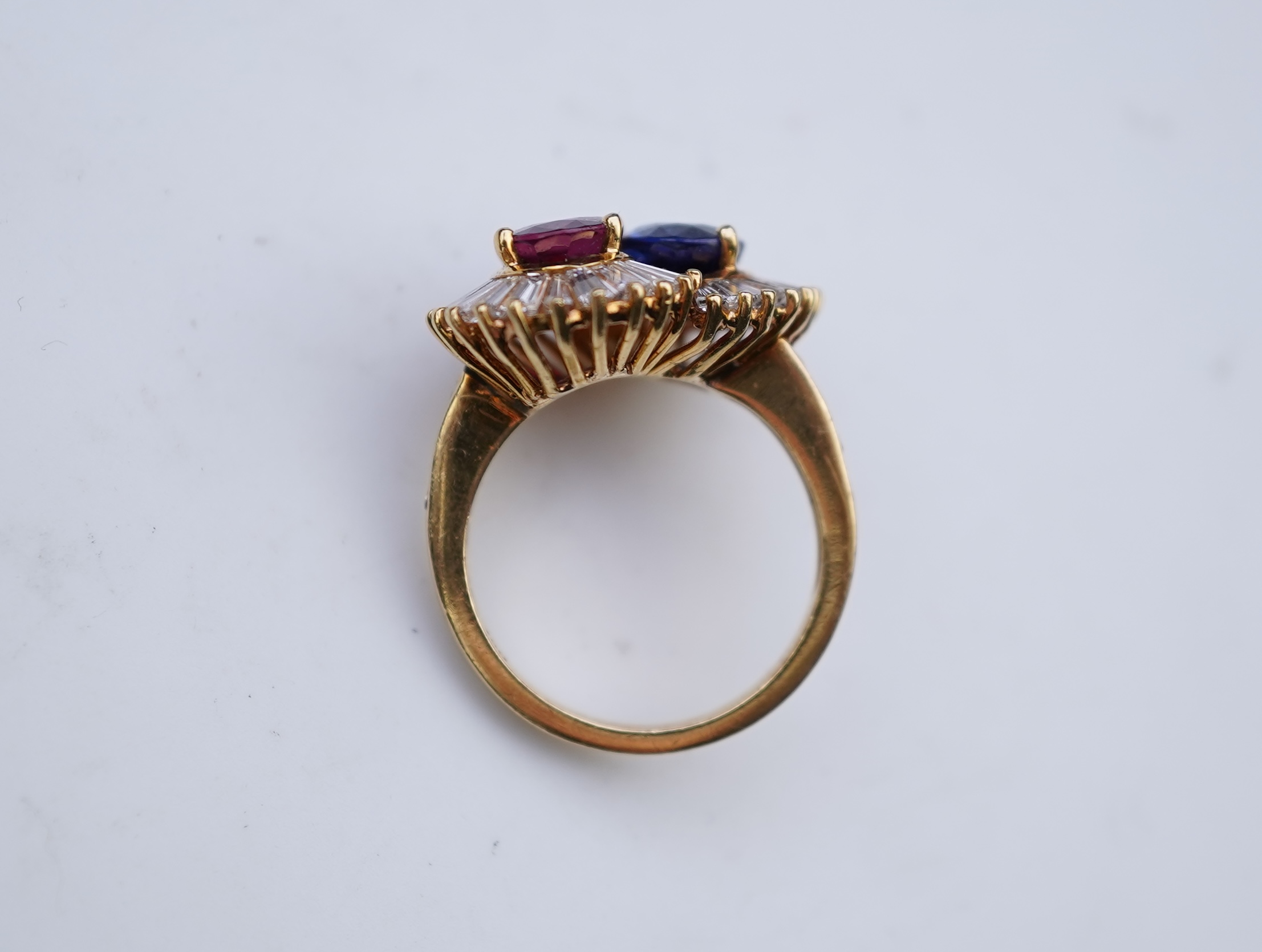 A ruby, sapphire and diamond 'toi et moi' ring